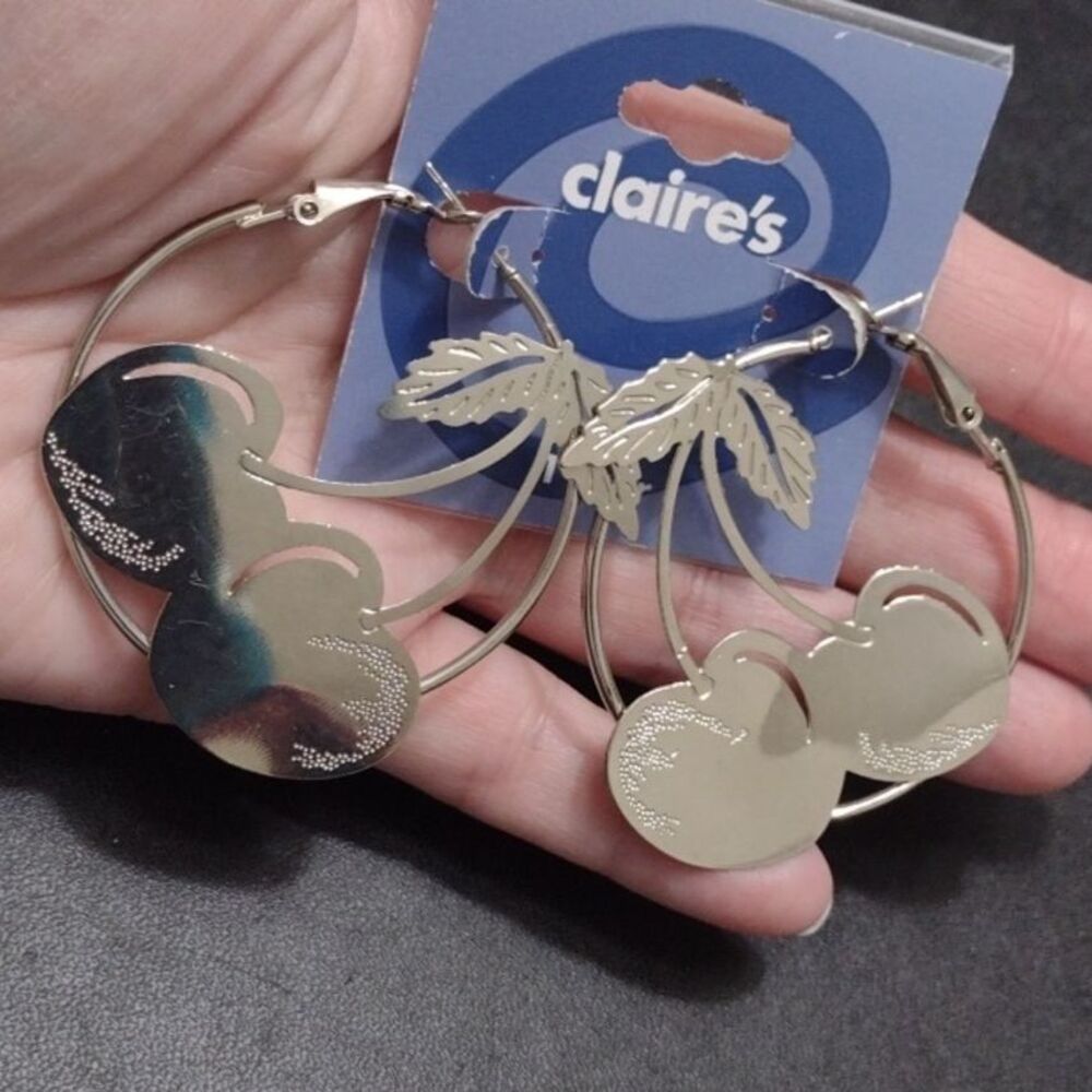 Claire's silver tone cherry earrings